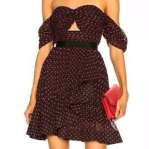 NWT: Self-Portrait sz 4 red dot navy mini dress